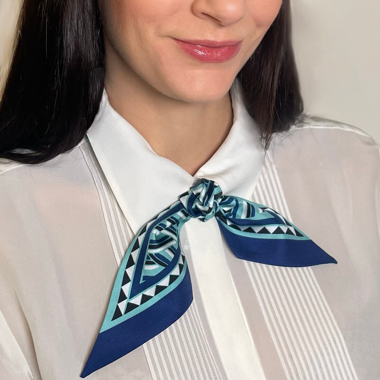 Turquoise Triangles Silk Twilly Scarf