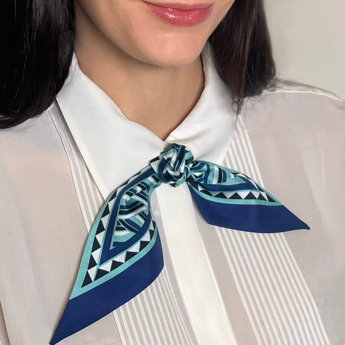 Turquoise Triangles Silk Twilly Scarf