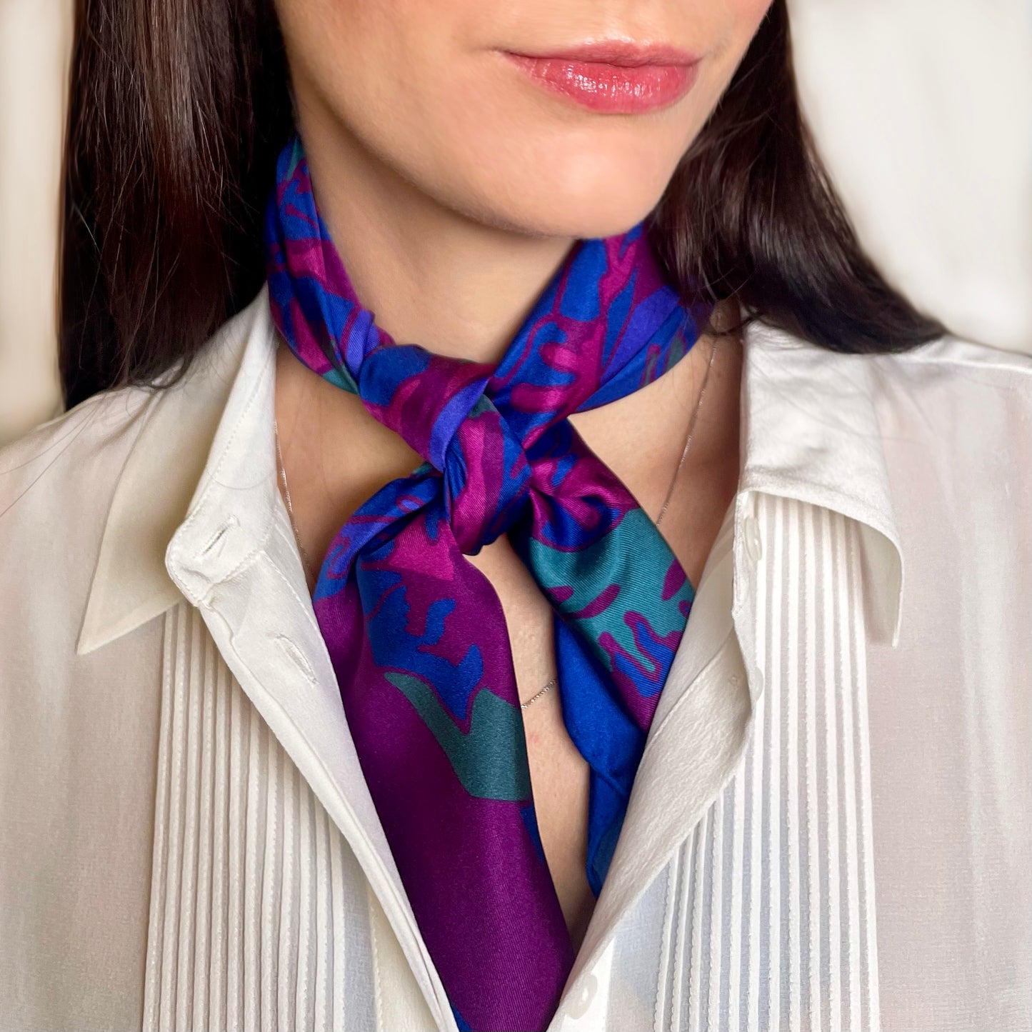 Purple Jungle Leaf Silk Twill Scarf 68cm