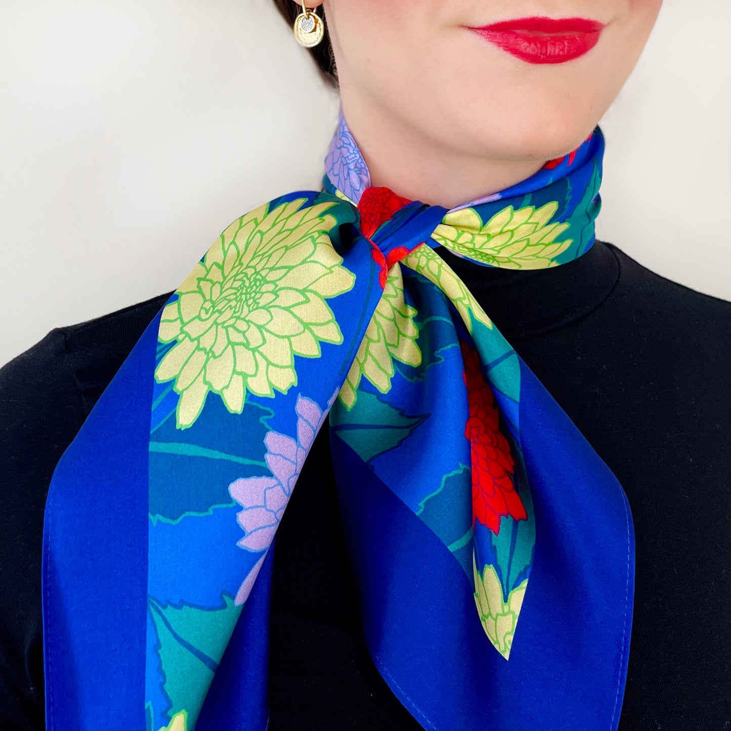 Blue Dahlia Satin Scarf 65cm