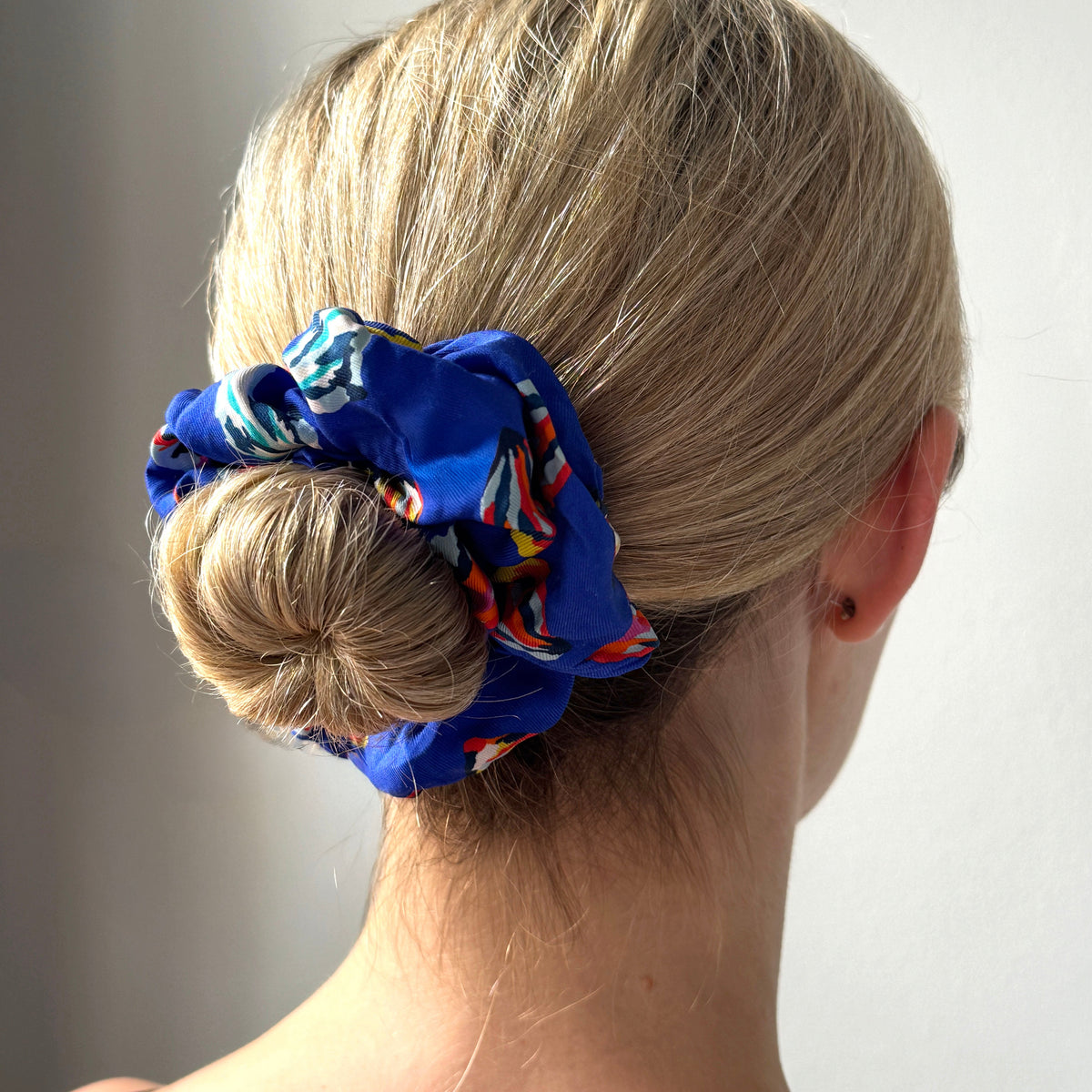 Blue Confetti Print Silk Scrunchie