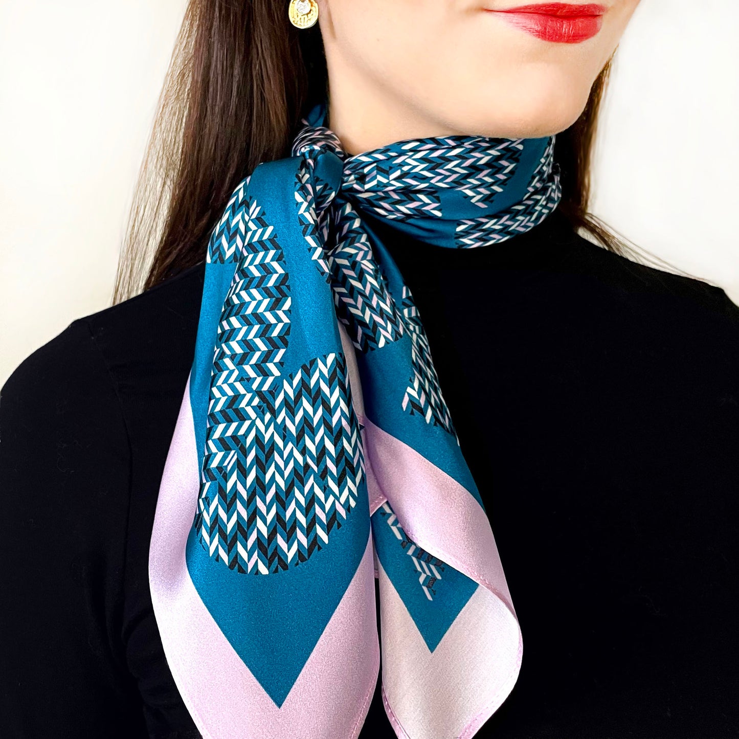 Blue Geometric Print Silk Scarf 65cm
