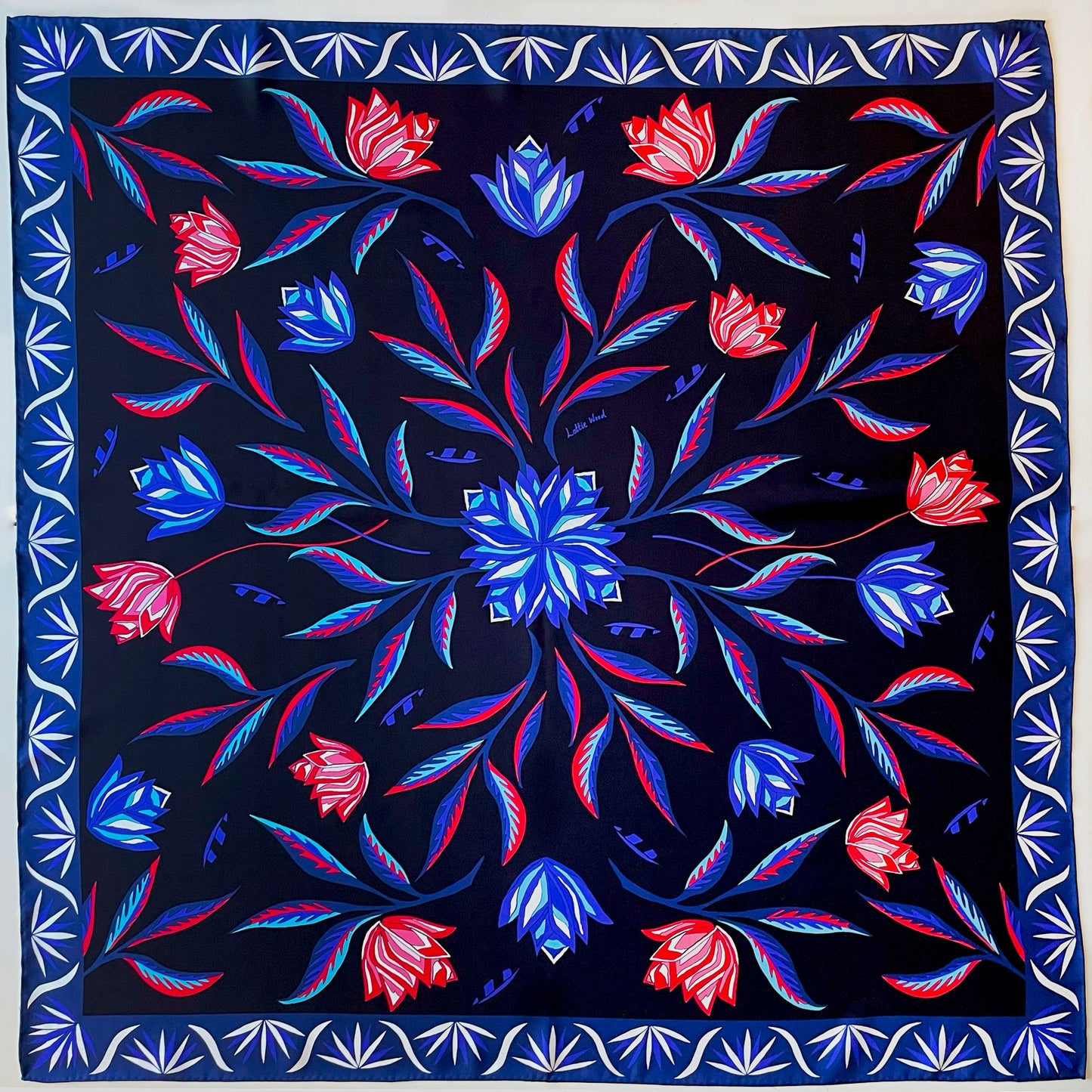 Black Tulip Silk Twill Scarf 90cm