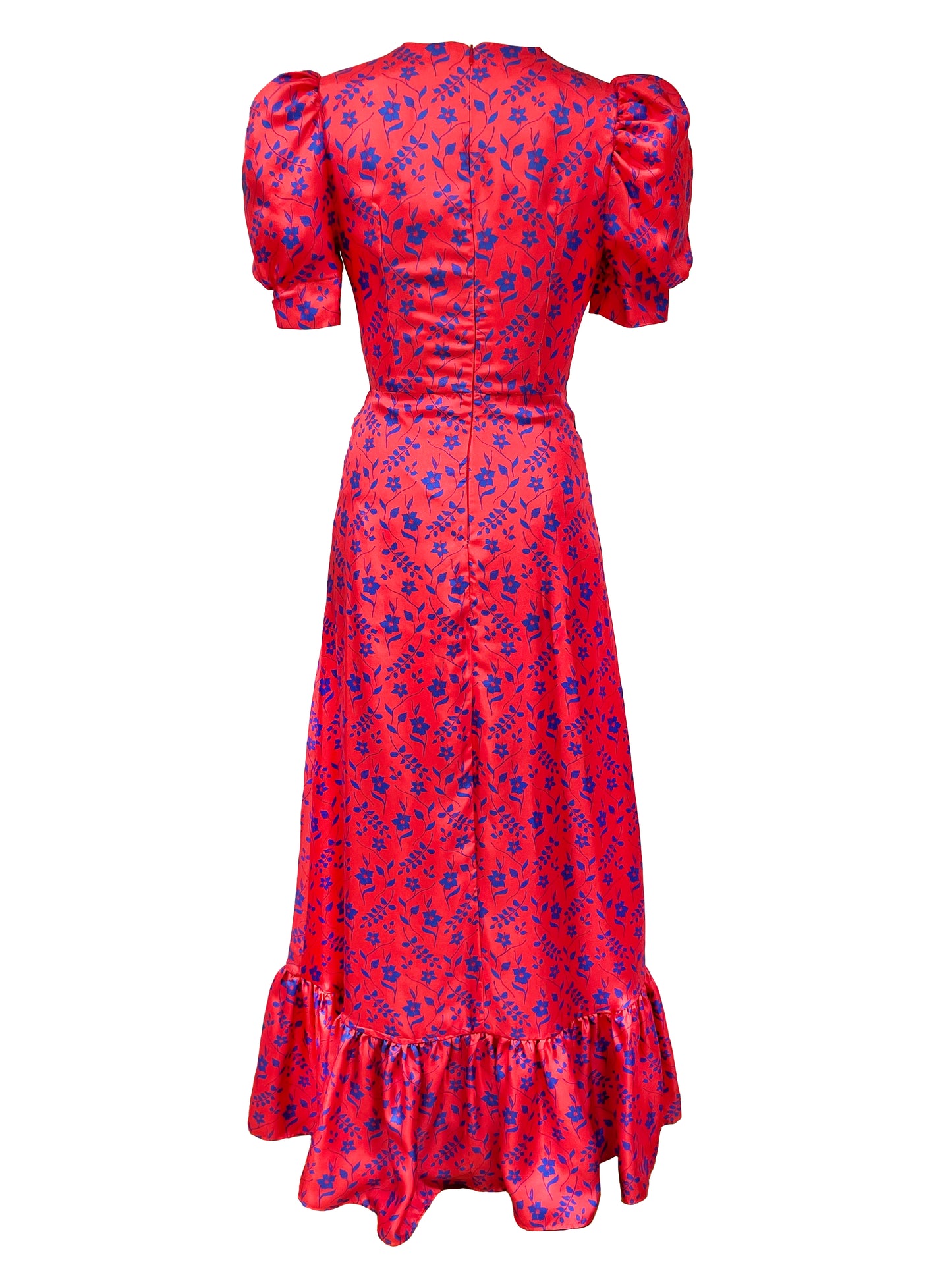 Silk Maxi Dress in Red Hibiscus Print