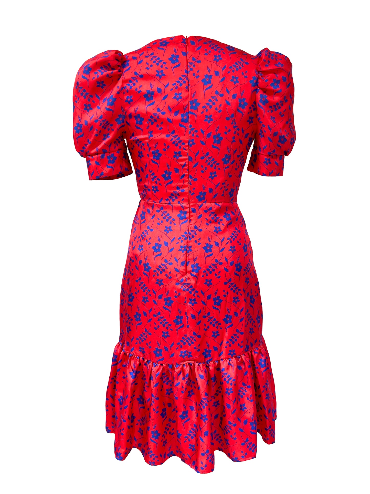 Silk Knee-Length Dress in Red Hibiscus Print