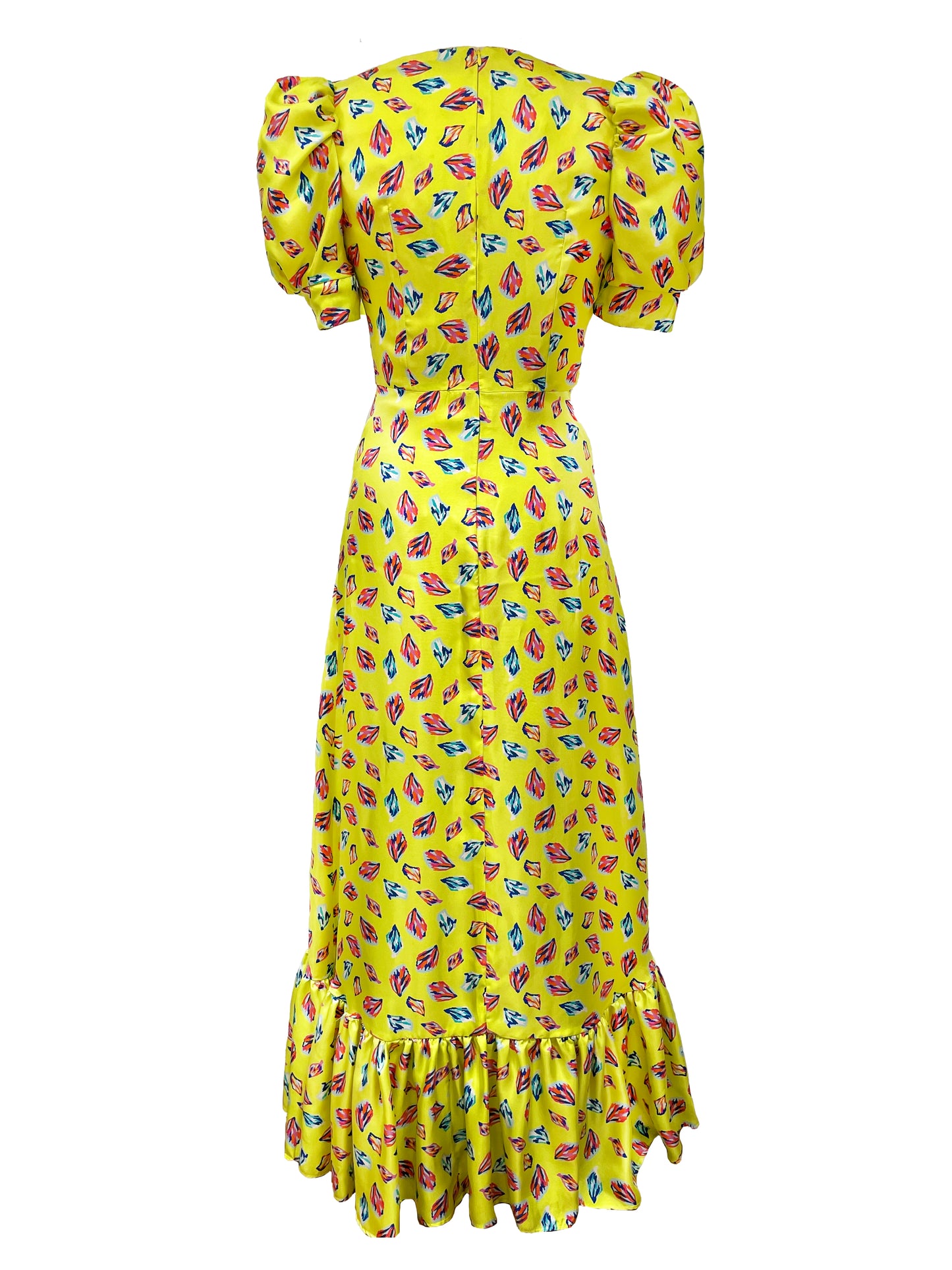 Silk Maxi dress in Yellow Confetti Print