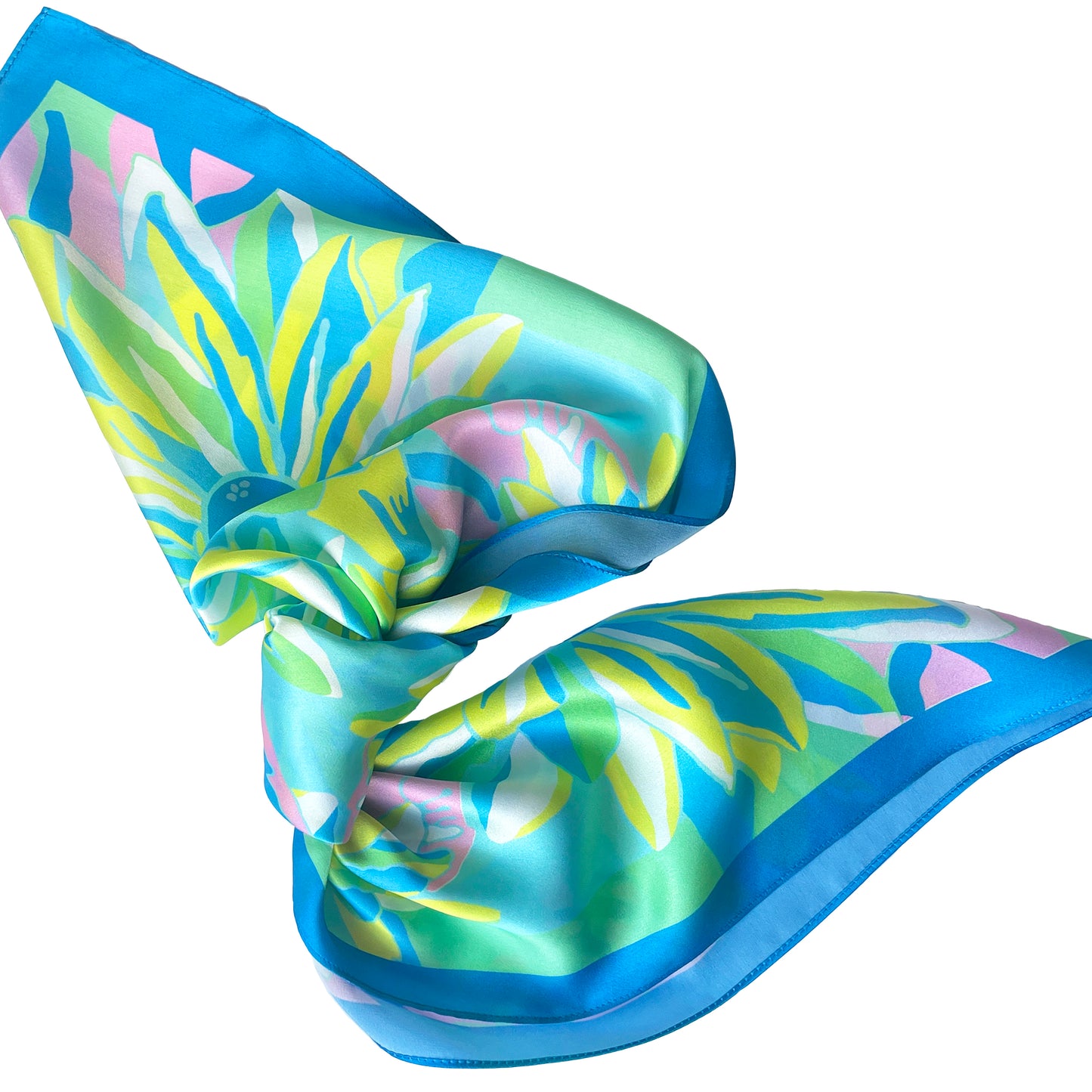 Tropical Floral Waterlily Print Silk Scarf 65cm