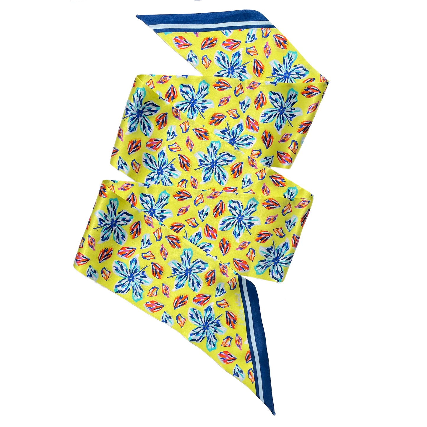Yellow Floral Print Silk Twilly Scarf