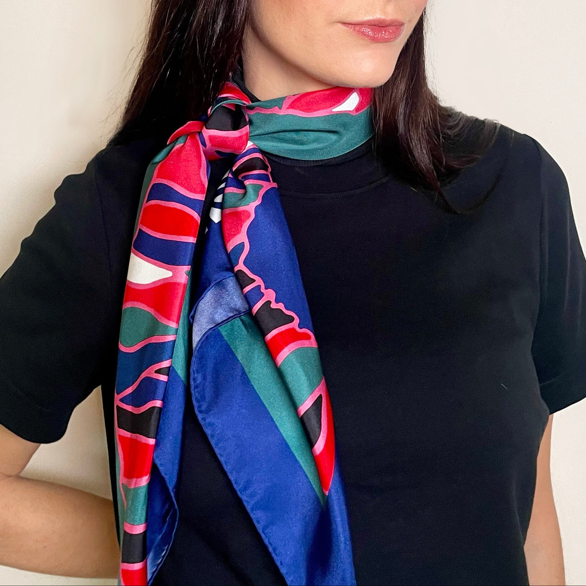 Green Poppy Print Silk Twill Scarf 90cm
