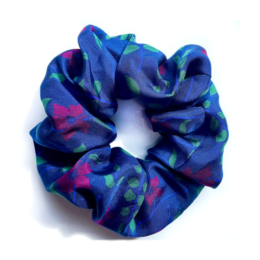 Navy Hibiscus Silk Scrunchie