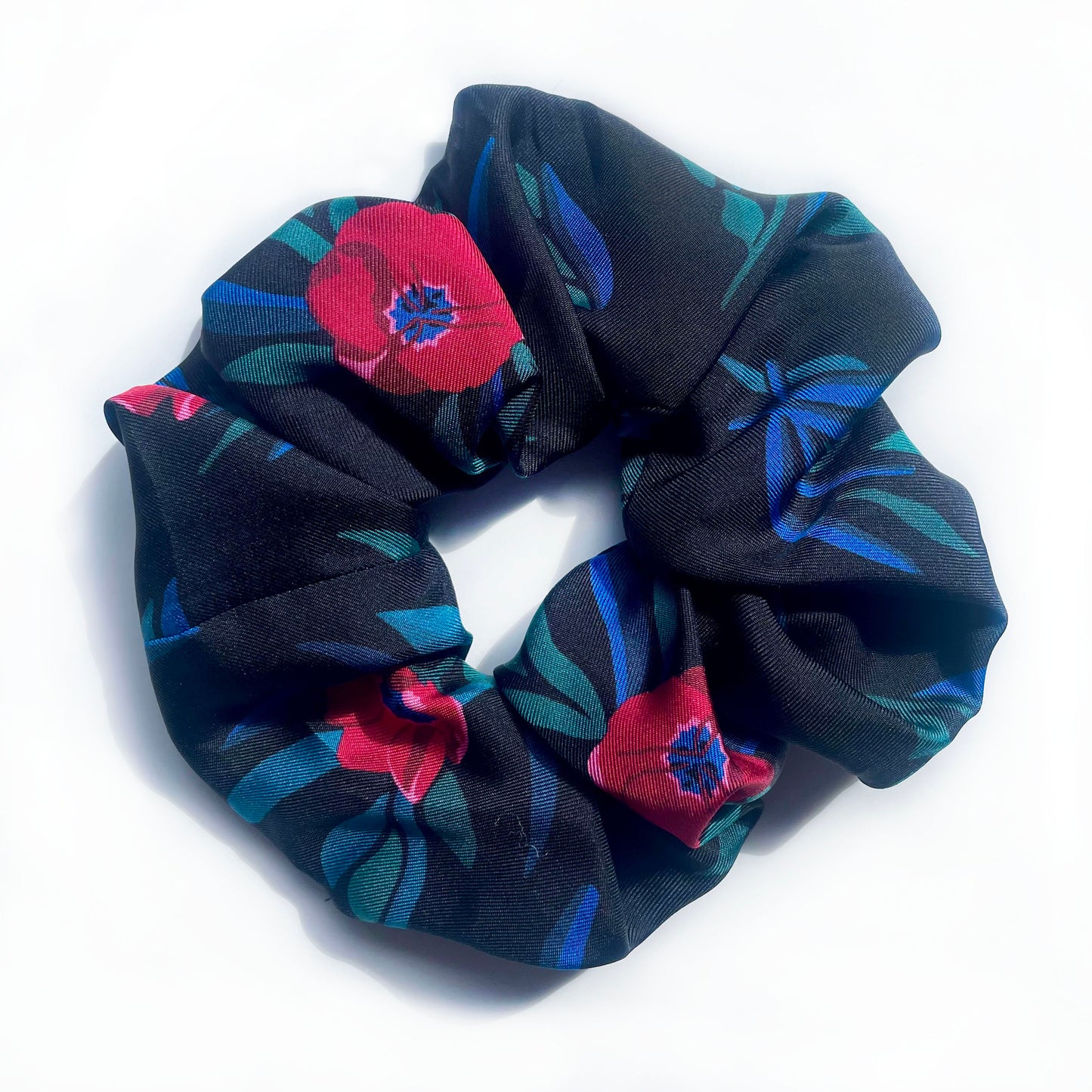 Black Poppy Silk Scrunchie