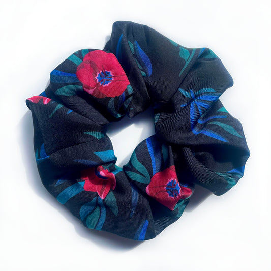 Black Poppy Silk Scrunchie