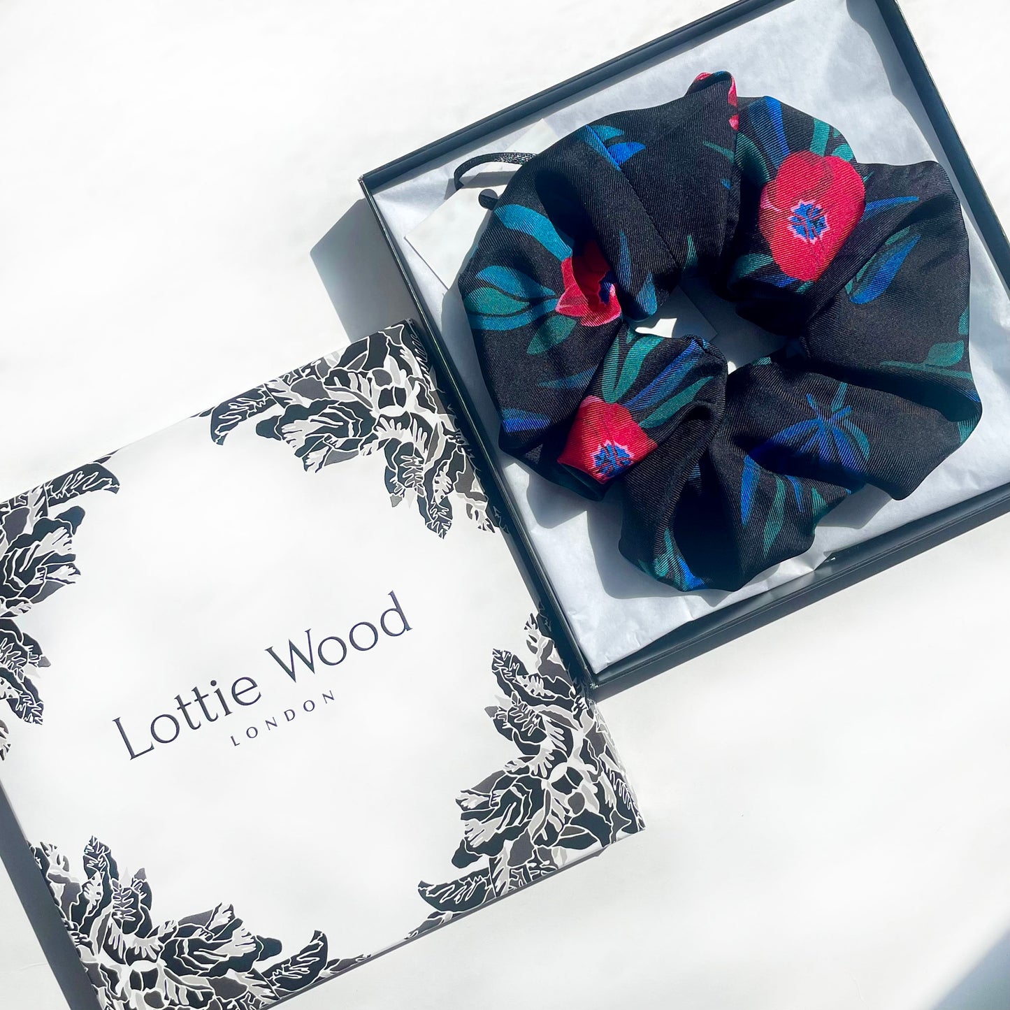 Black Poppy Silk Scrunchie