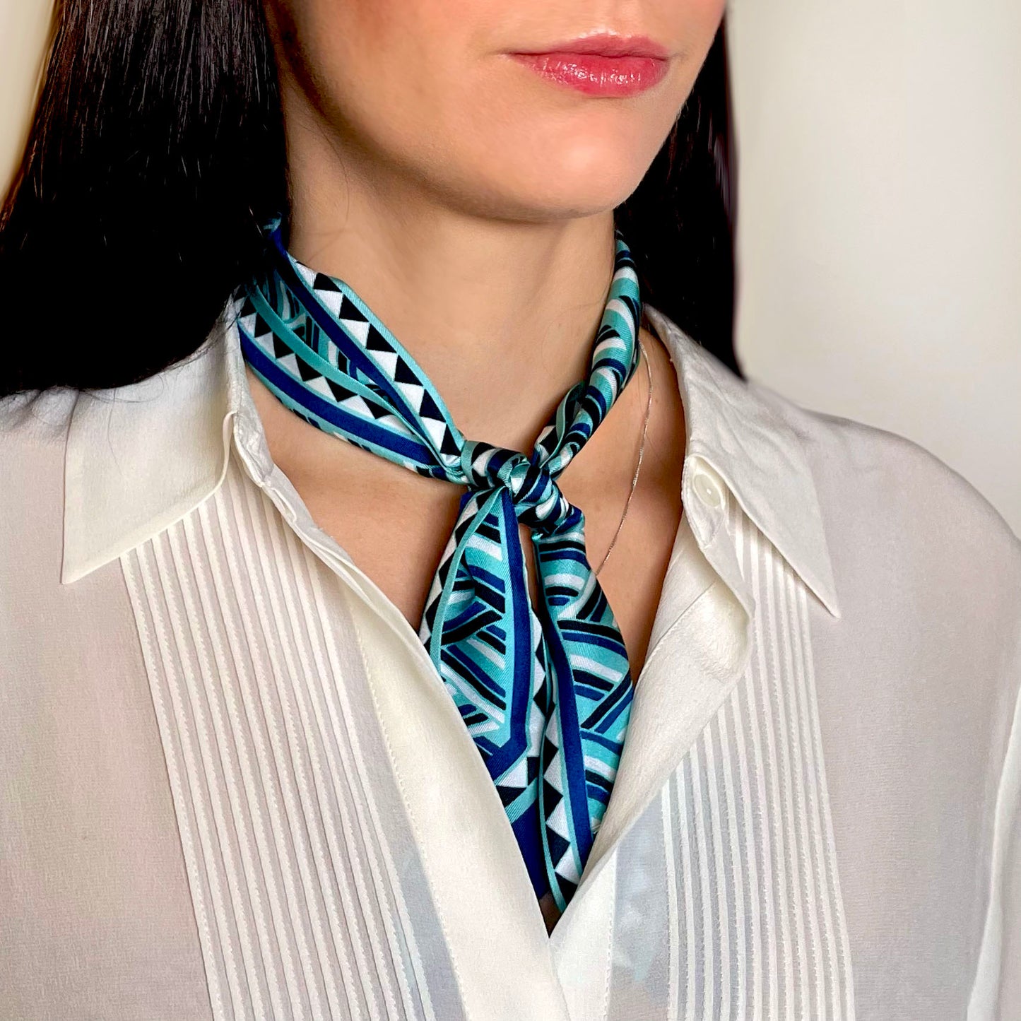 Turquoise Triangles Silk Twilly Scarf