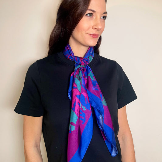 Purple Jungle Leaf Silk Twill Scarf 90cm