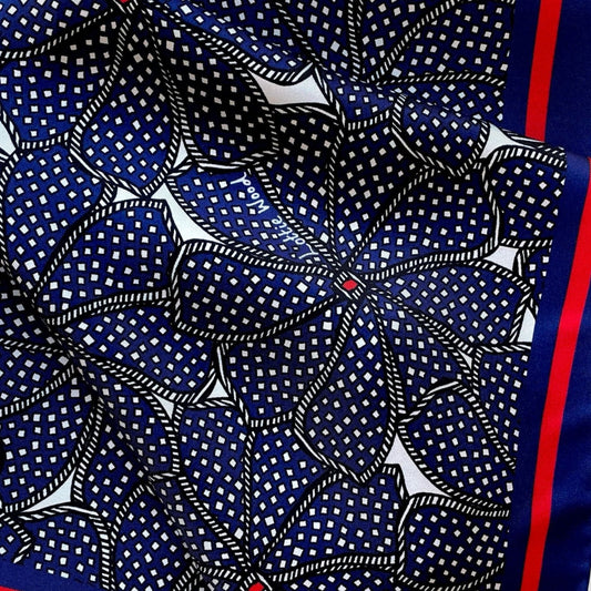 Navy Dotty Floral Silk Scarf 45cm