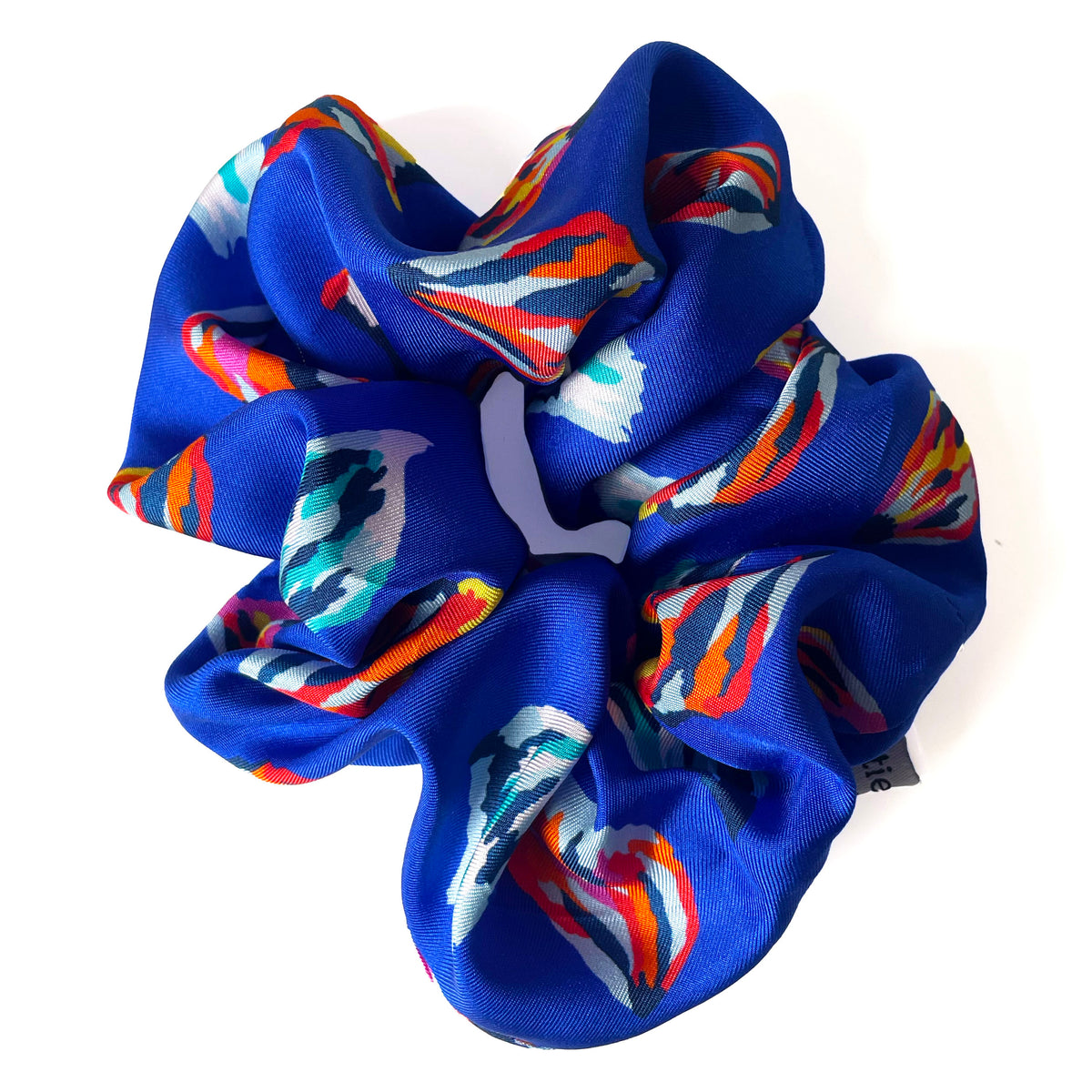 Blue Confetti Print Silk Scrunchie