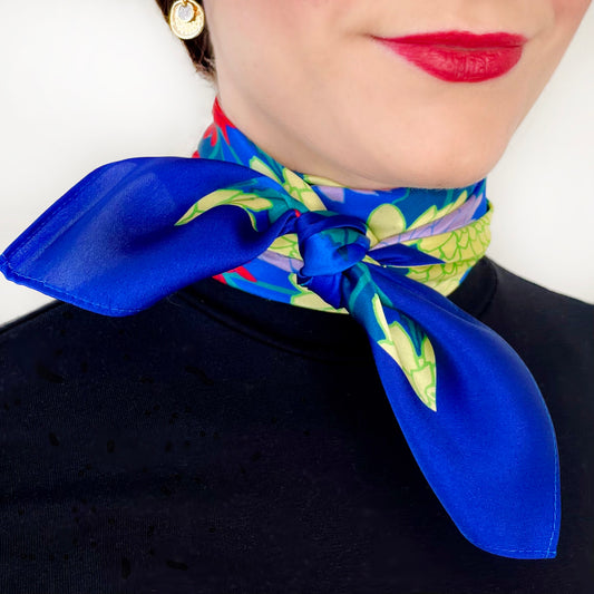 Blue Dahlia Satin Scarf 65cm
