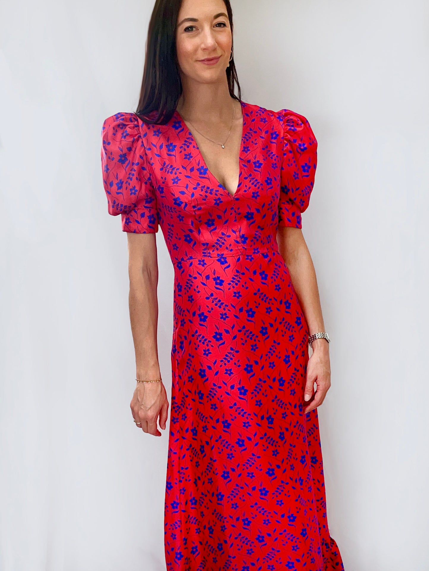 Lottie Silk Maxi Dress in Red Hibiscus Print