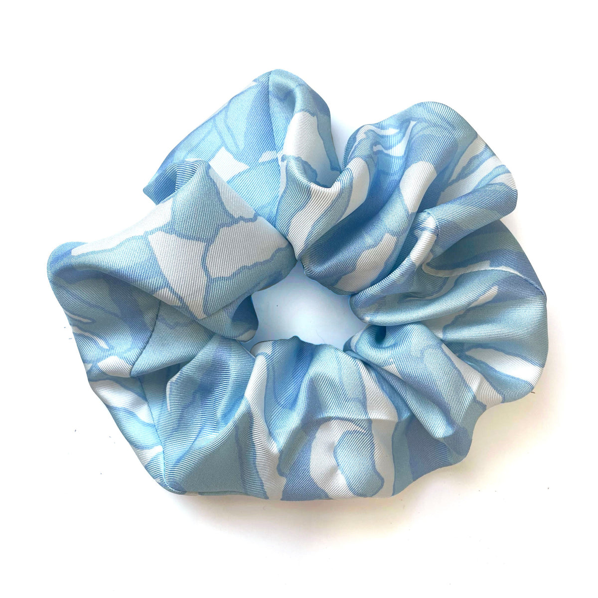 Tonal Blue Waterlily Silk Scrunchie