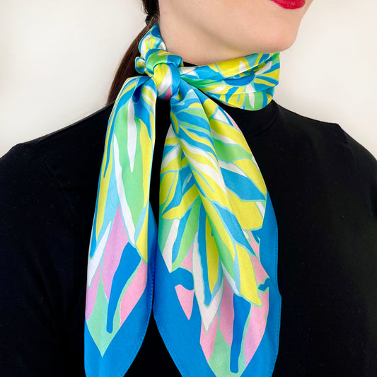 Tropical Floral Waterlily Print Silk Scarf 65cm