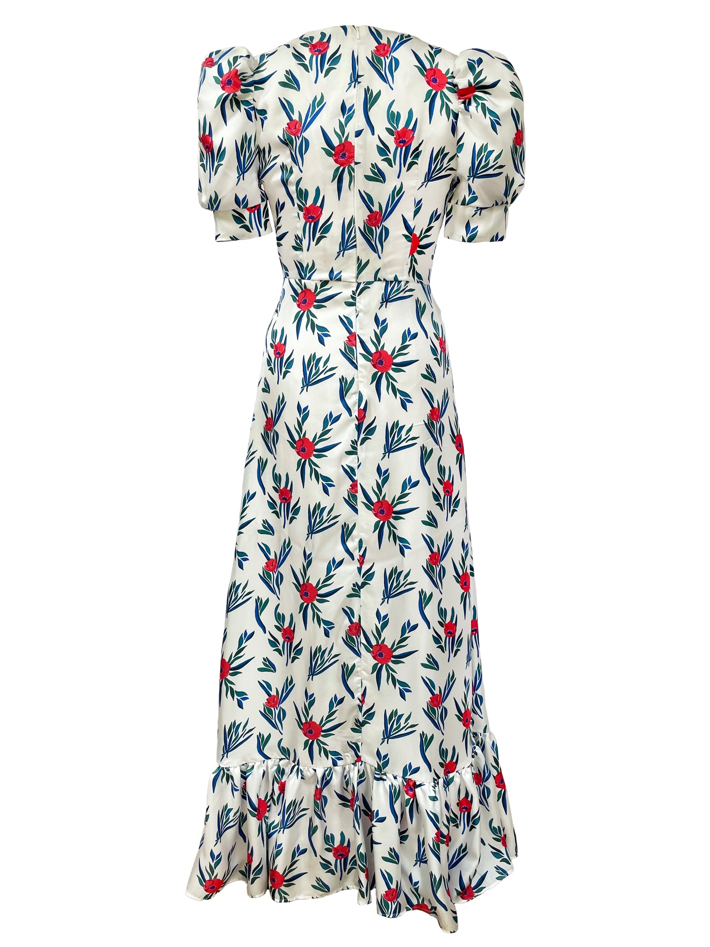 Lottie Silk Maxi Dress in White Poppy Print