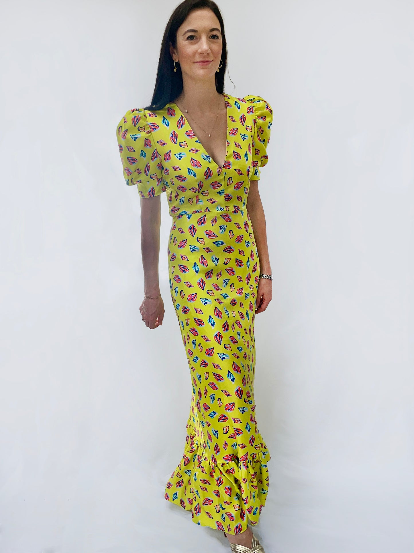 Lottie Silk Maxi dress in Yellow Confetti Print