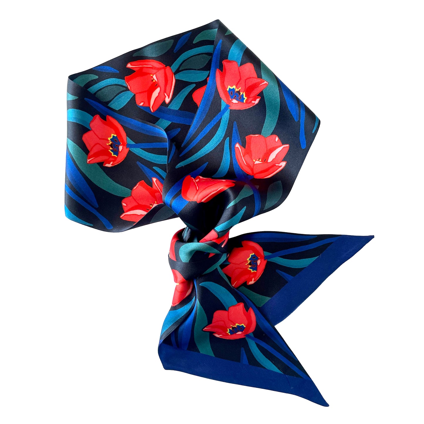 Black Midnight Garden Floral Silk Skinny Scarf