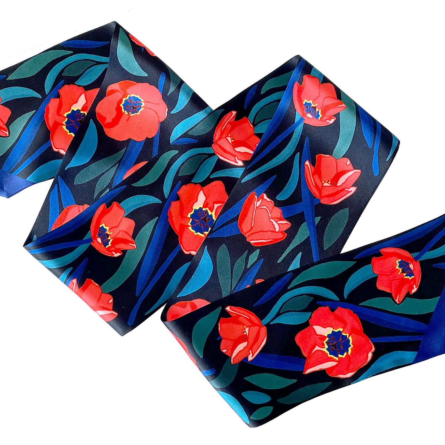 Black Midnight Garden Floral Silk Skinny Scarf