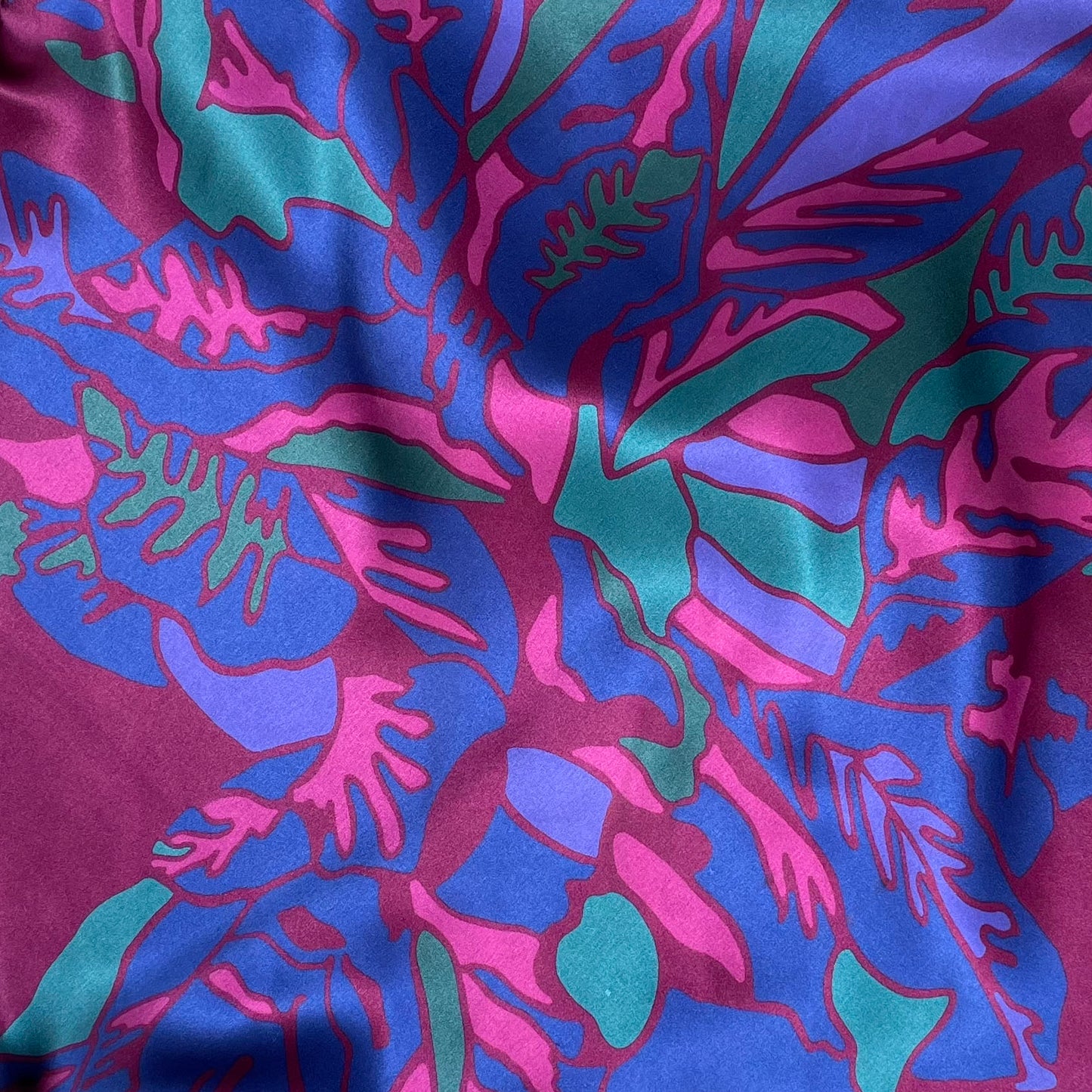 Purple Jungle Leaf Print Silk Scarf Large