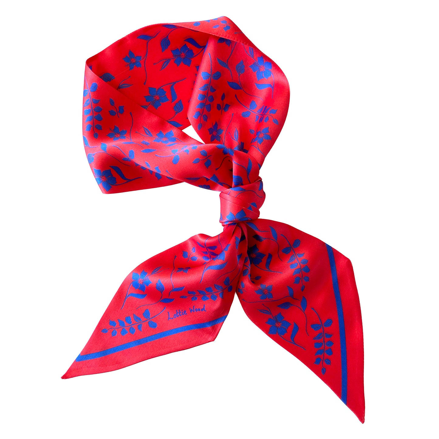 Red Floral Hibiscus Print Silk Skinny Scarf