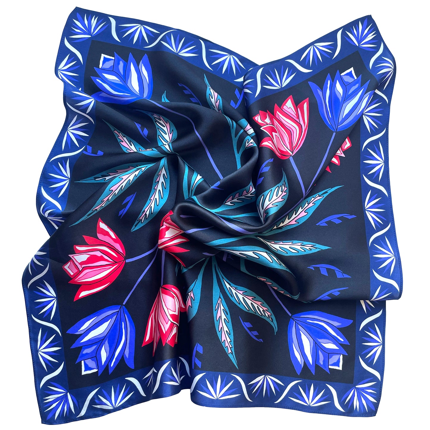 Black Tulip Print Silk Scarf Medium