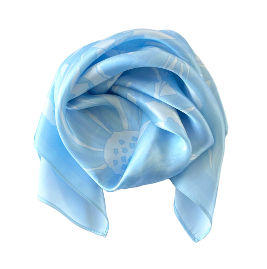 Tonal blue waterlily print silk scarf Medium