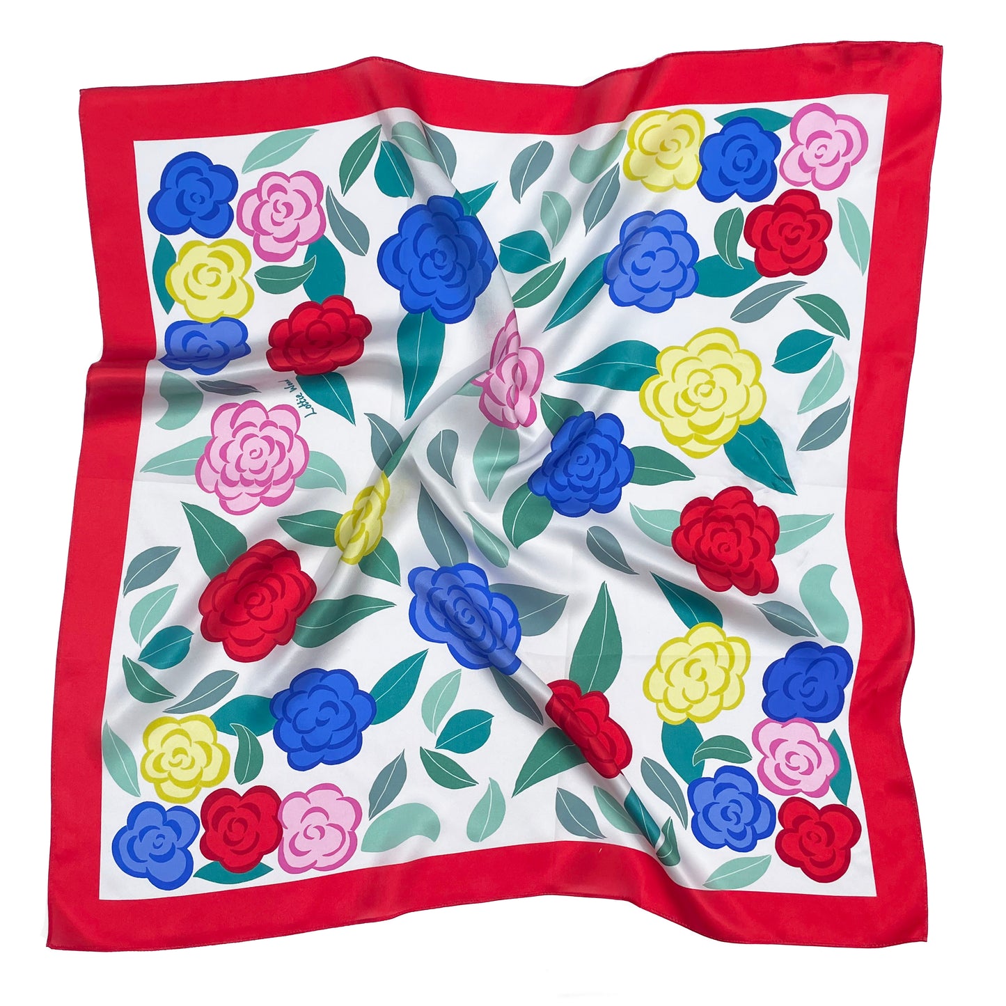 Red and White Rose Garden Floral Silk Scarf Medium