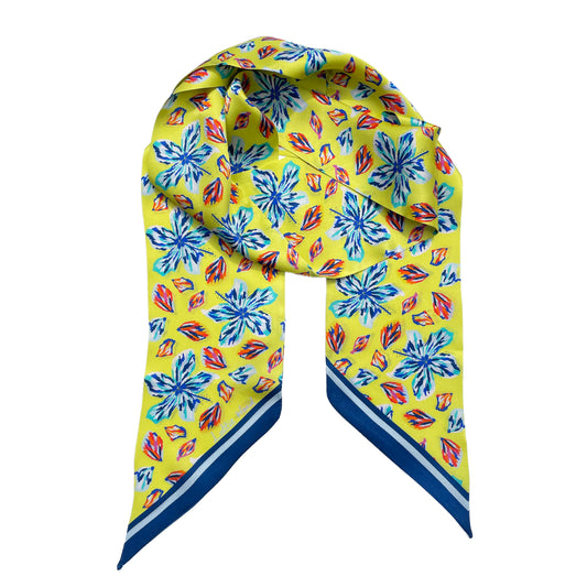 Yellow Floral Print Silk Skinny Scarf