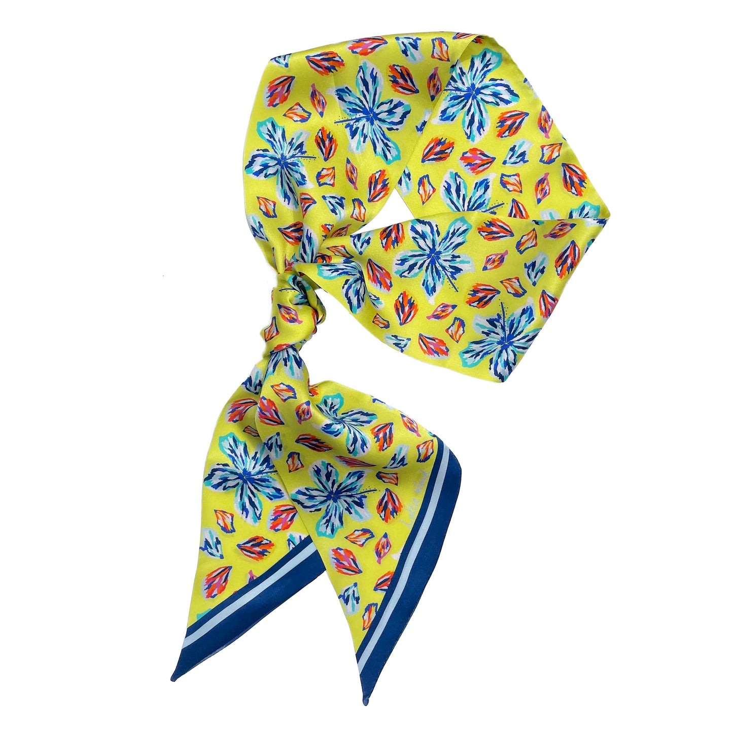 Yellow Floral Print Silk Skinny Scarf